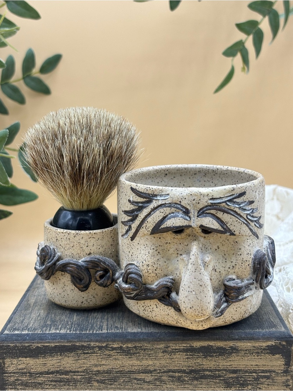 Beige Shave Set Classic with Bearded Face- Men Grooming